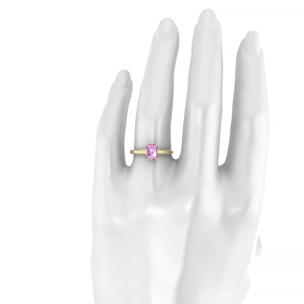 Treasure | 18k Yellow Gold 7 x 5 mm Emerald Pink Sapphire Ring