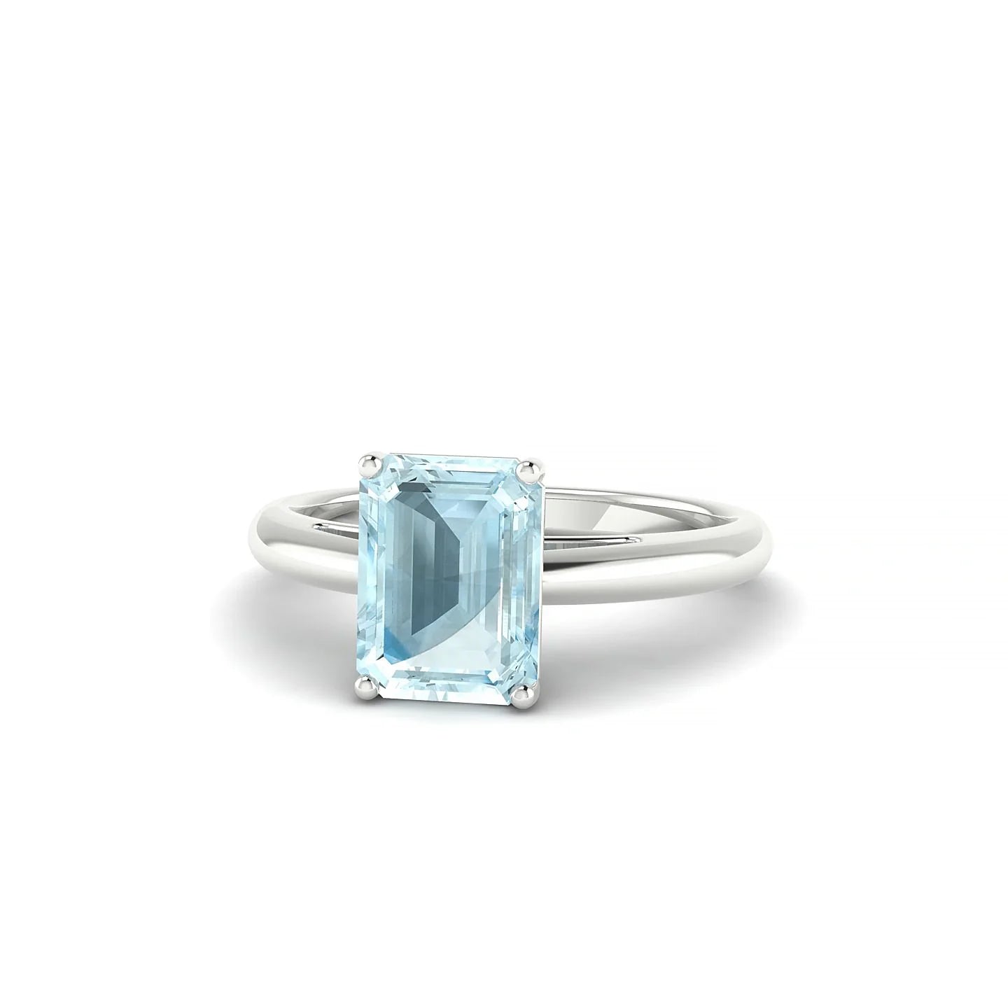 Treasure | 18k White Gold 8 x 6 mm Emerald Aquamarine Ring