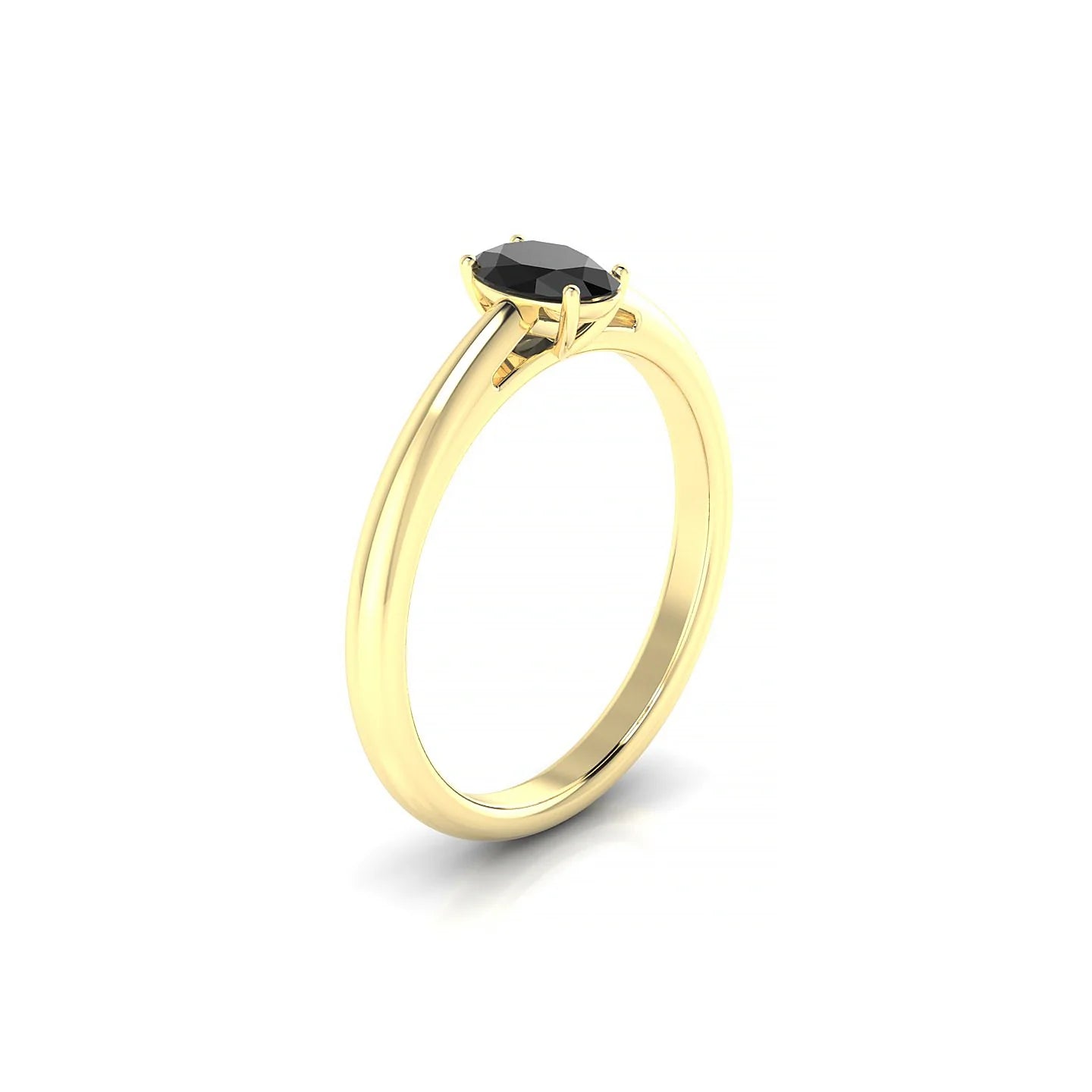 Treasure | 18k Yellow Gold 6 x 4 mm Oval Black Diamond Ring