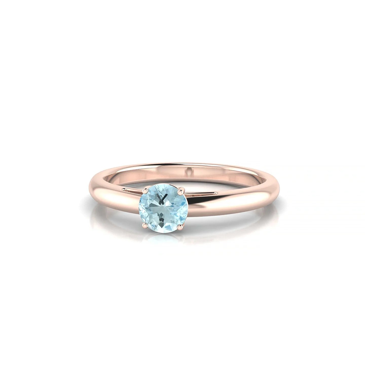 Treasure | 18k Rose Gold 4.5 mm Round Aquamarine Ring