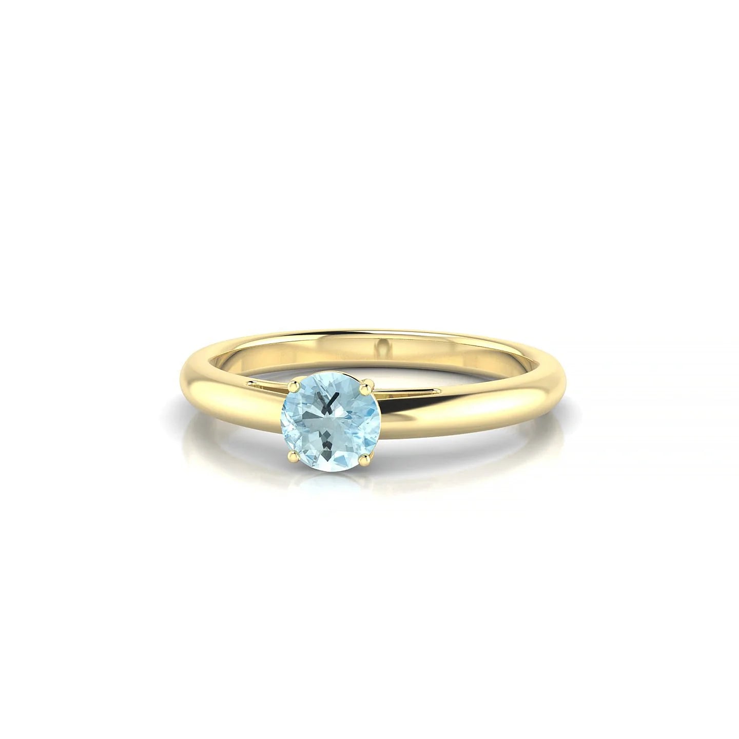 Treasure | 18k Yellow Gold 4.5 mm Round Aquamarine Ring