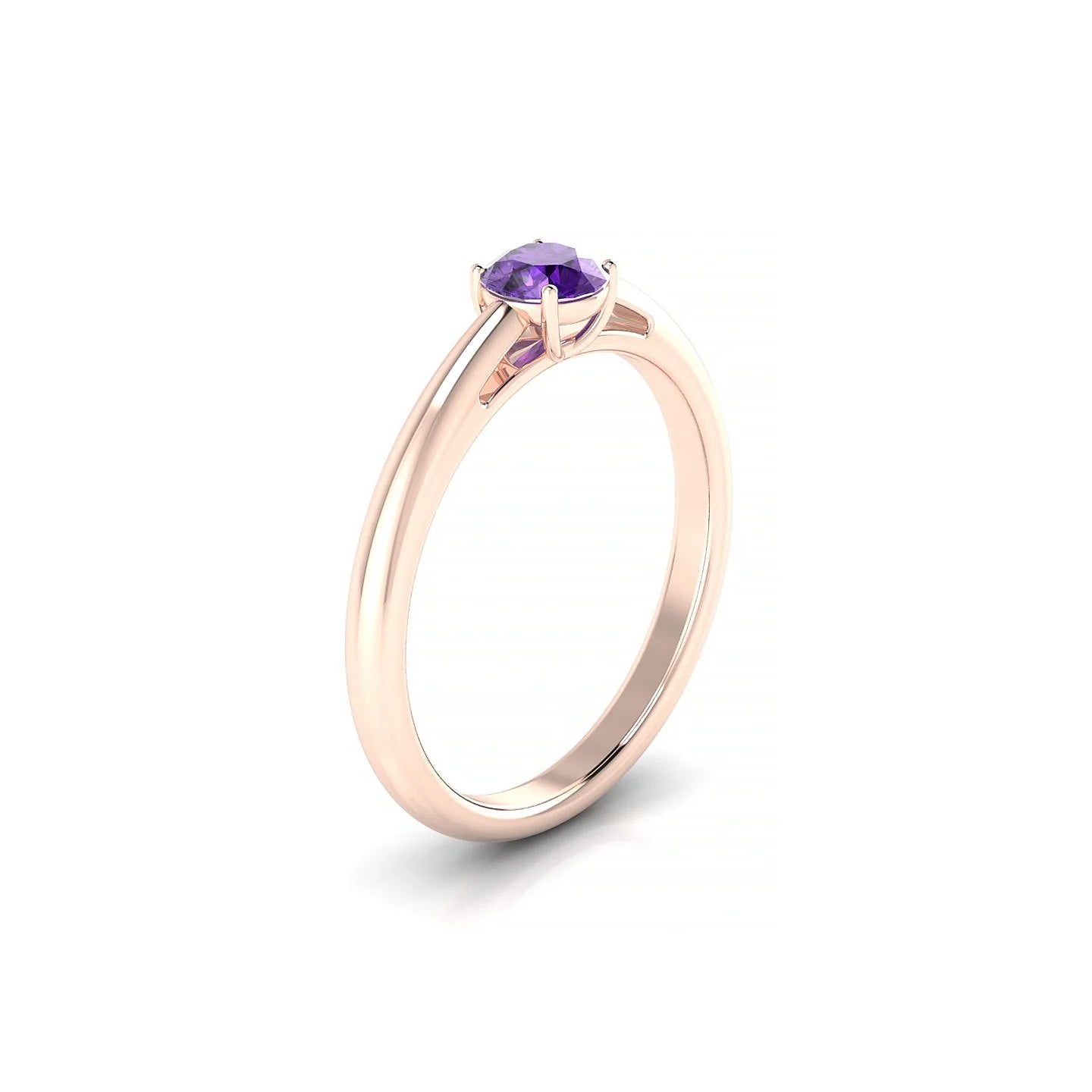 Treasure | 18k Rose Gold 4.5 mm Round Amethyst Ring