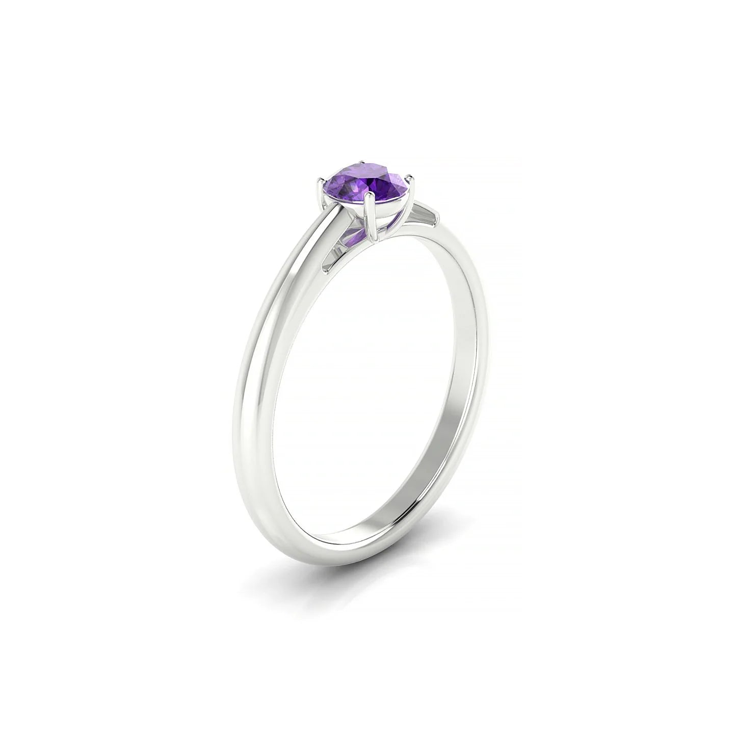 Treasure | 18k White Gold 4.5 mm Round Amethyst Ring