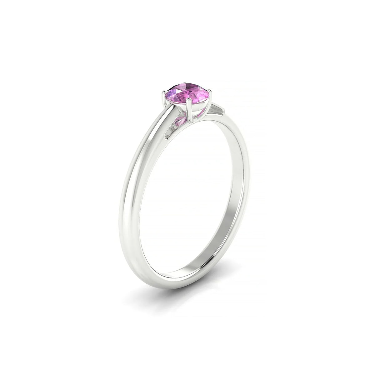 Treasure | 18k White Gold 4.5 mm Round Pink Sapphire Ring
