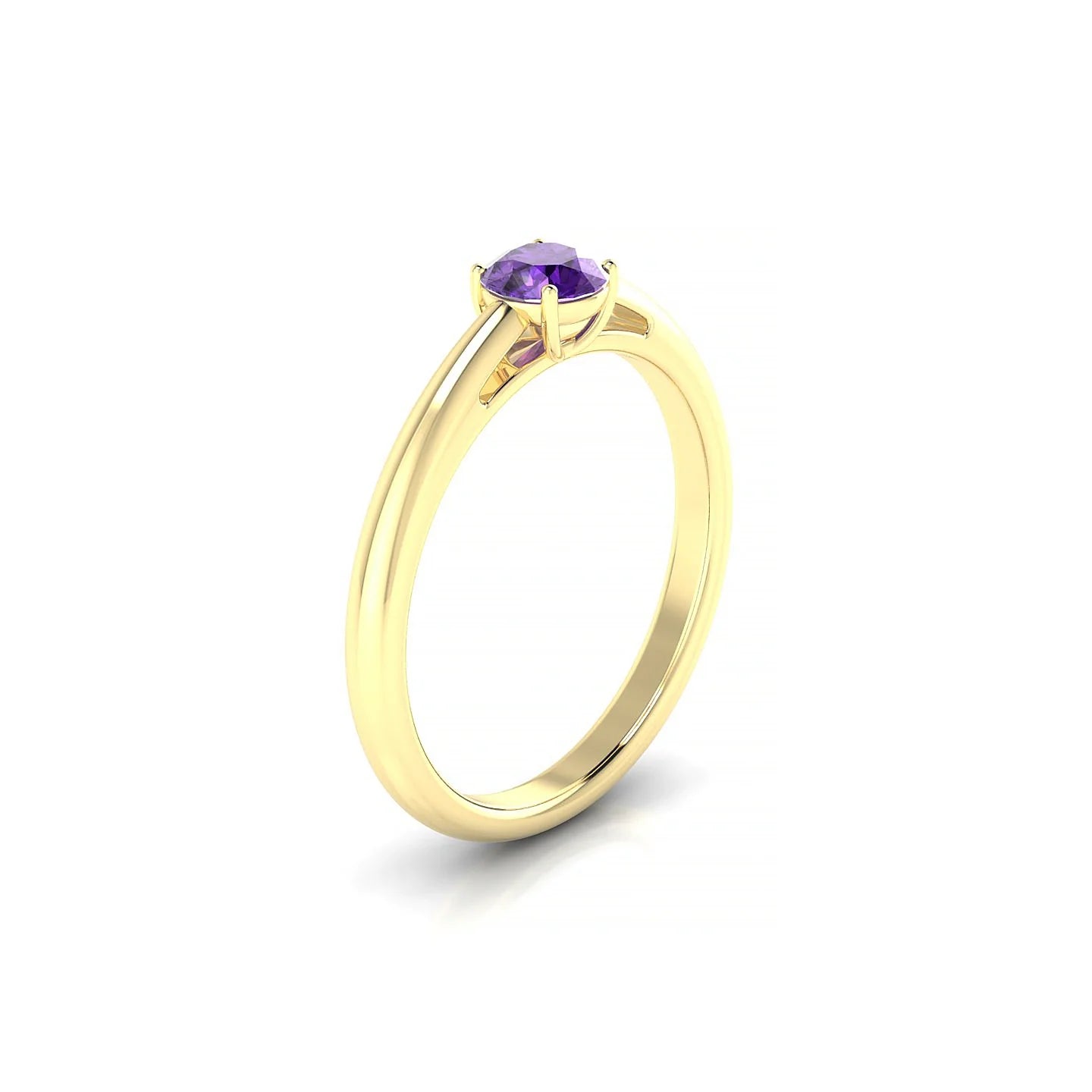 Treasure | 18k Yellow Gold 4.5 mm Round Amethyst Ring