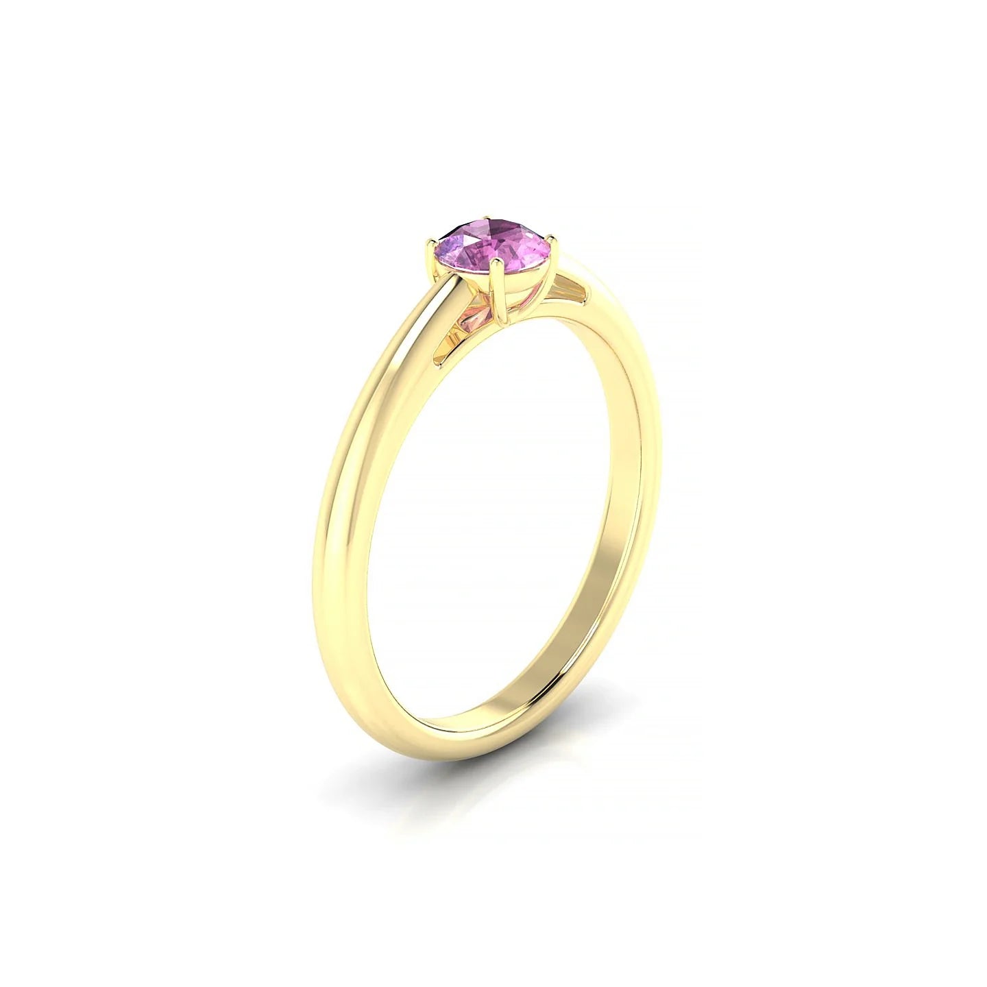 Treasure | 18k Yellow Gold 4.5 mm Round Pink Sapphire Ring