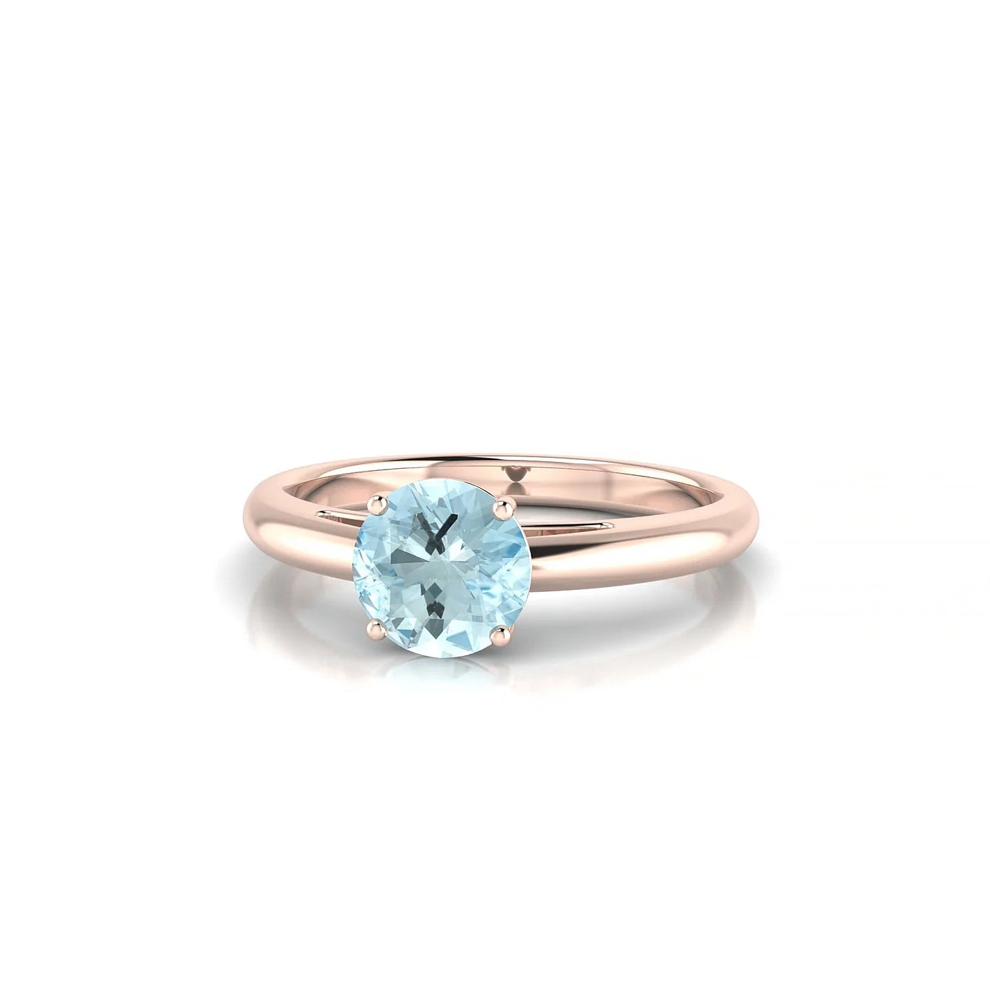 Treasure | 18k Rose Gold 6 mm Round Aquamarine Ring