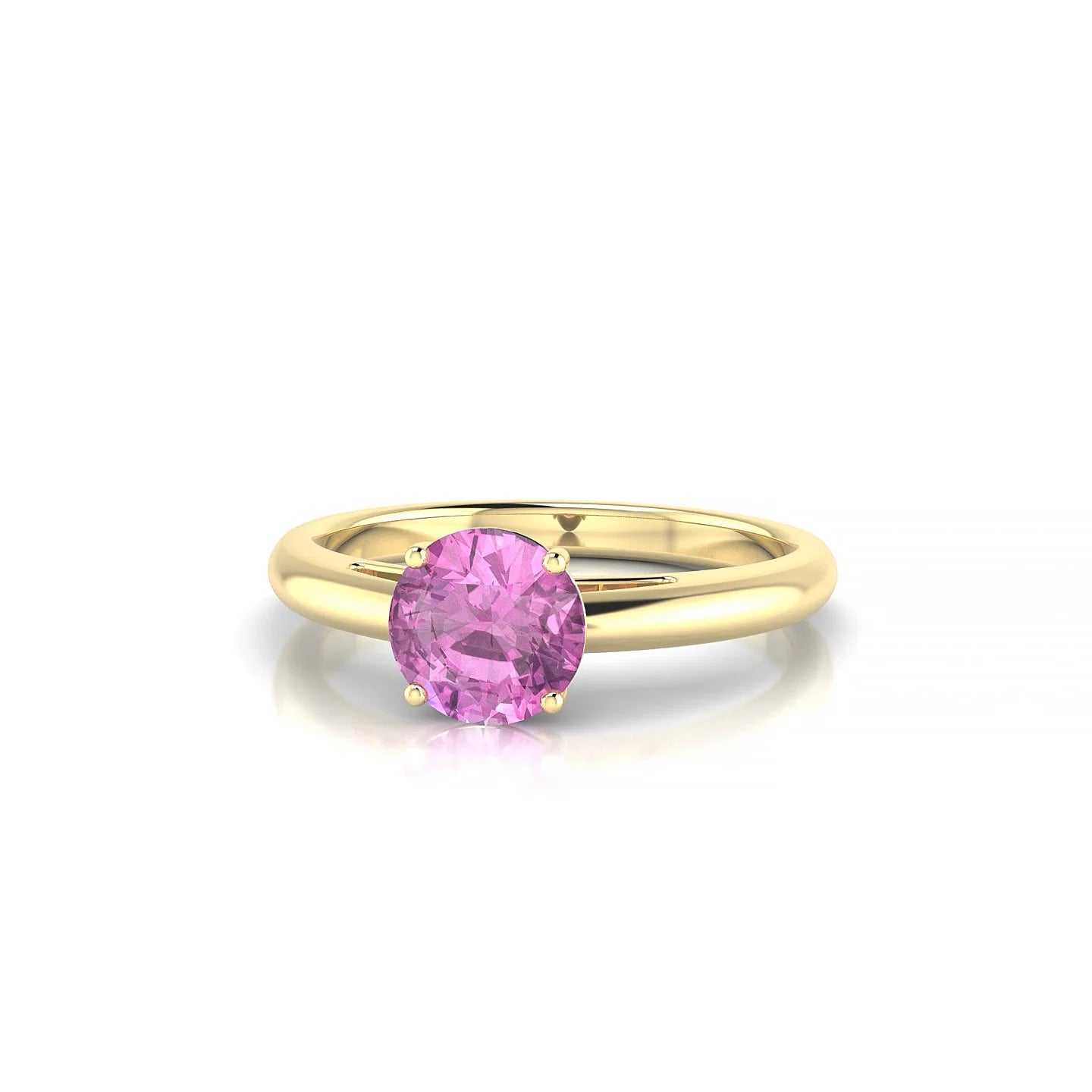 Treasure | 18k Yellow Gold 6 mm Round Pink Sapphire Ring