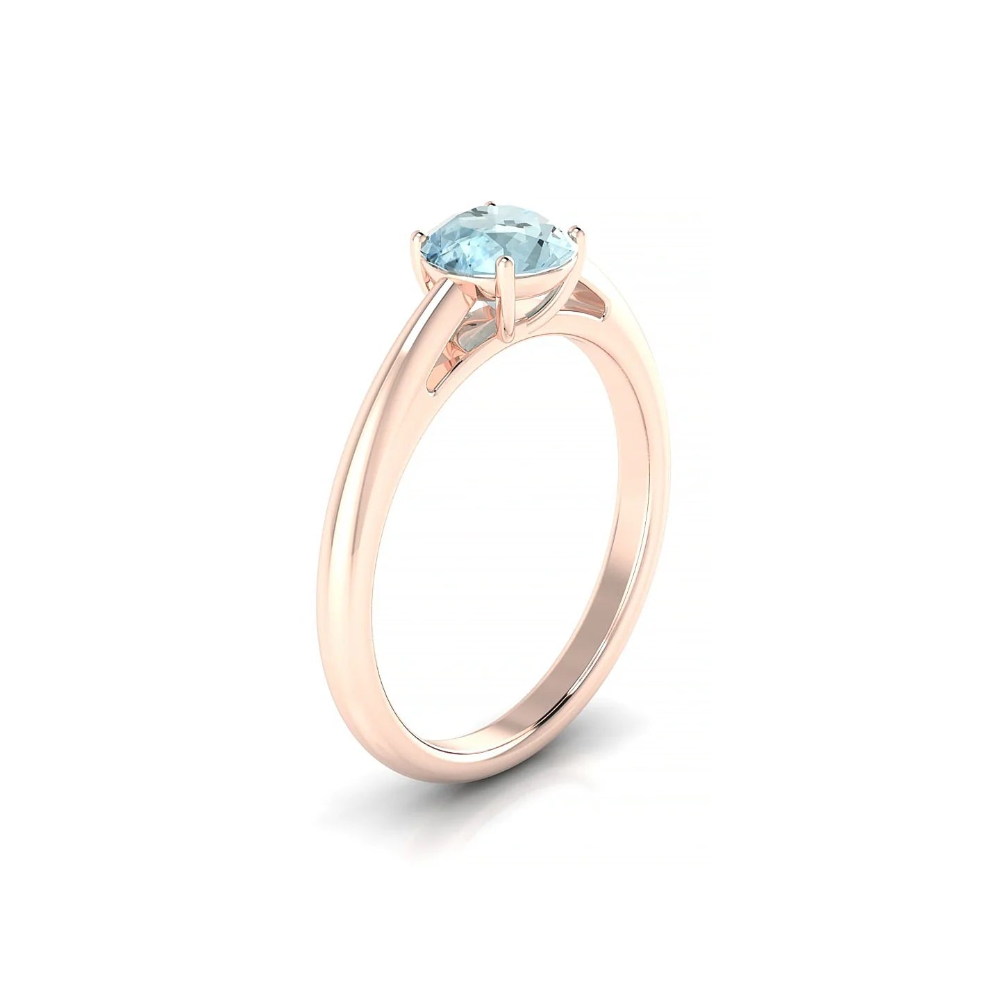 Treasure | 18k Rose Gold 6 mm Round Aquamarine Ring