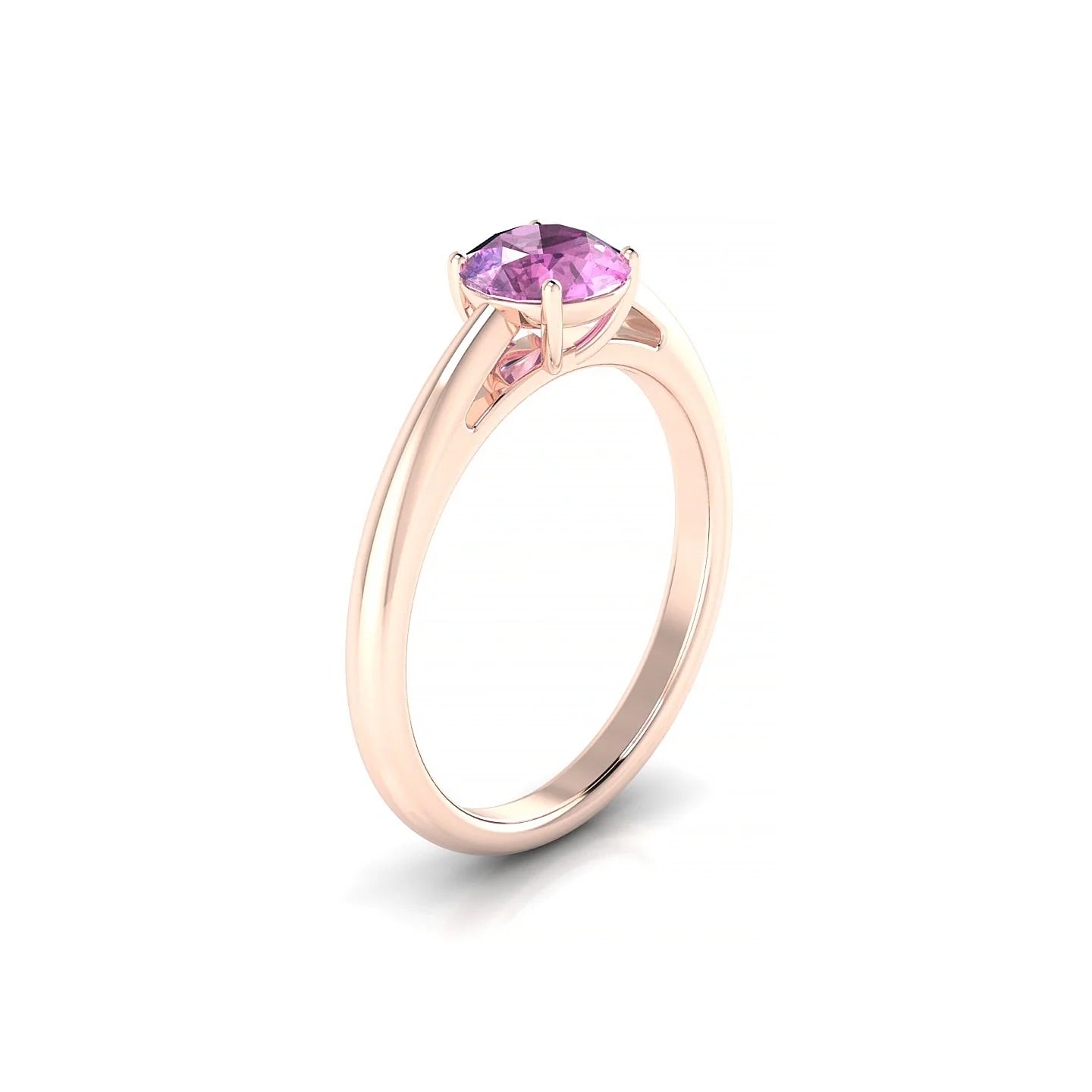 Treasure | 18k Rose Gold 6 mm Round Pink Sapphire Ring