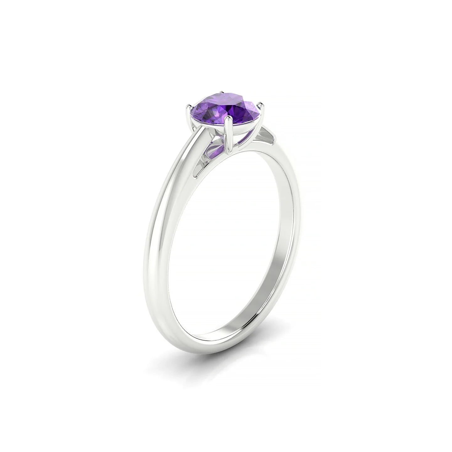 Treasure | 18k White Gold 6 mm Round Amethyst Ring