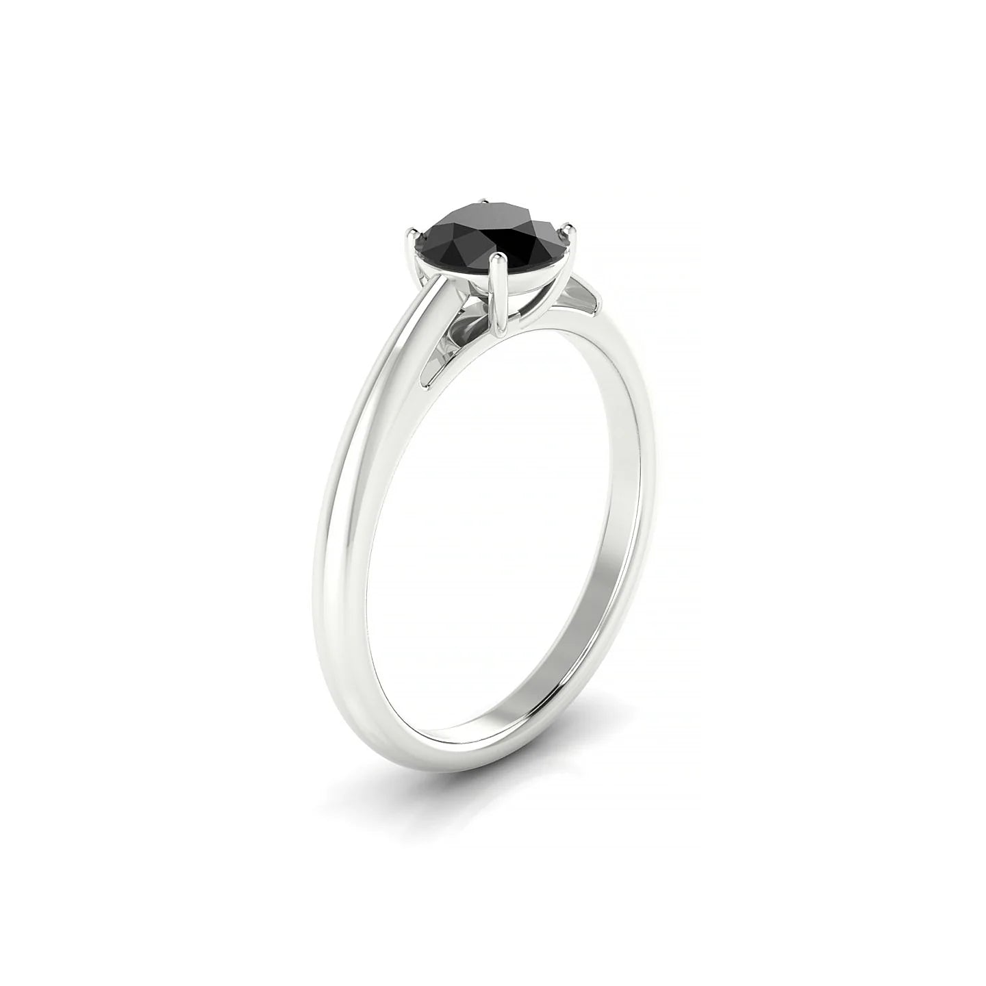 Treasure | 18k White Gold 6 mm Round Black Diamond Ring