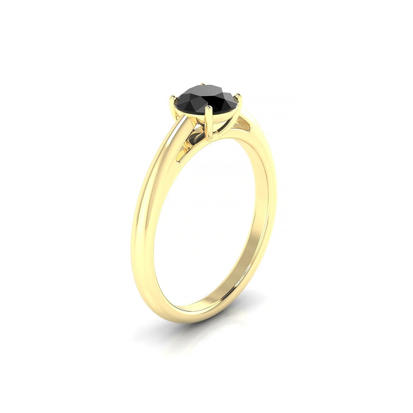 Treasure | 18k Yellow Gold 6 mm Round Black Diamond Ring