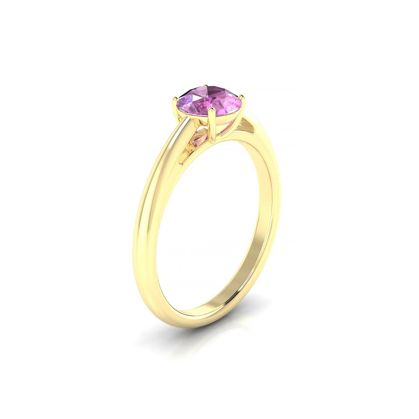 Treasure | 18k Yellow Gold 6 mm Round Pink Sapphire Ring