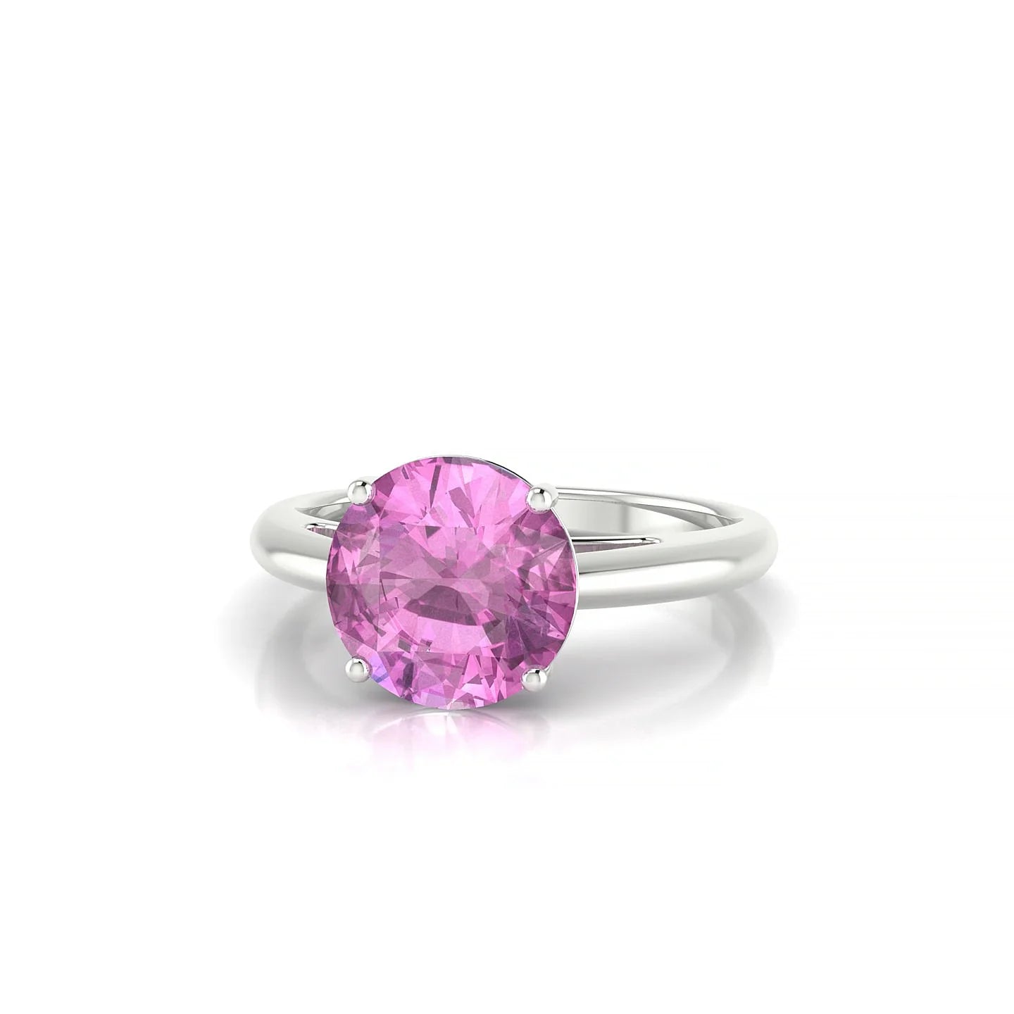 Treasure | 18k White Gold 8 mm Round Pink Sapphire Ring