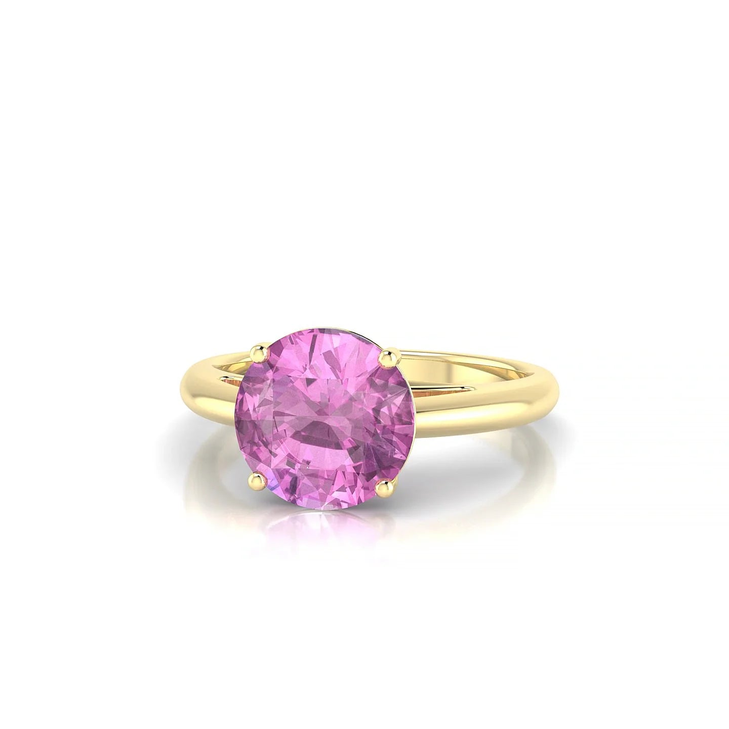 Treasure | 18k Yellow Gold 8 mm Round Pink Sapphire Ring