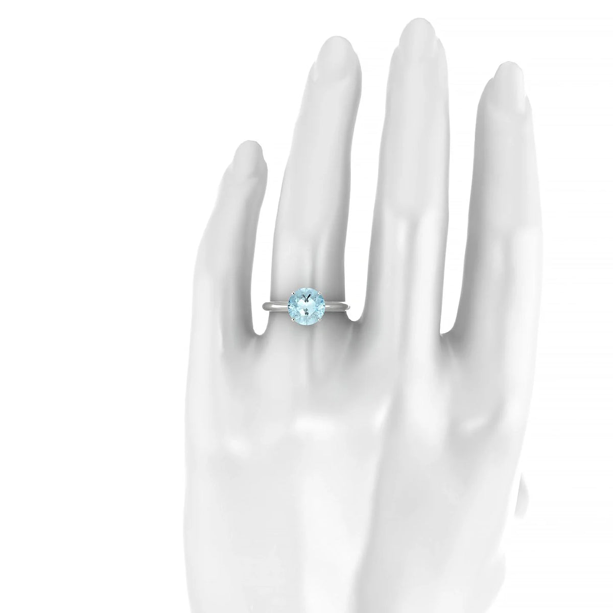 Treasure | 18k White Gold 8 mm Round Aquamarine Ring