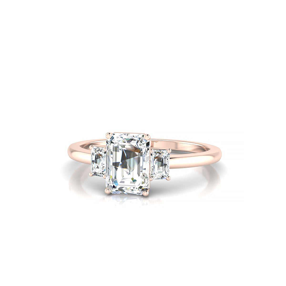 Trio | 18k Rose Gold 7 x 5 mm Emerald Diamond Ring