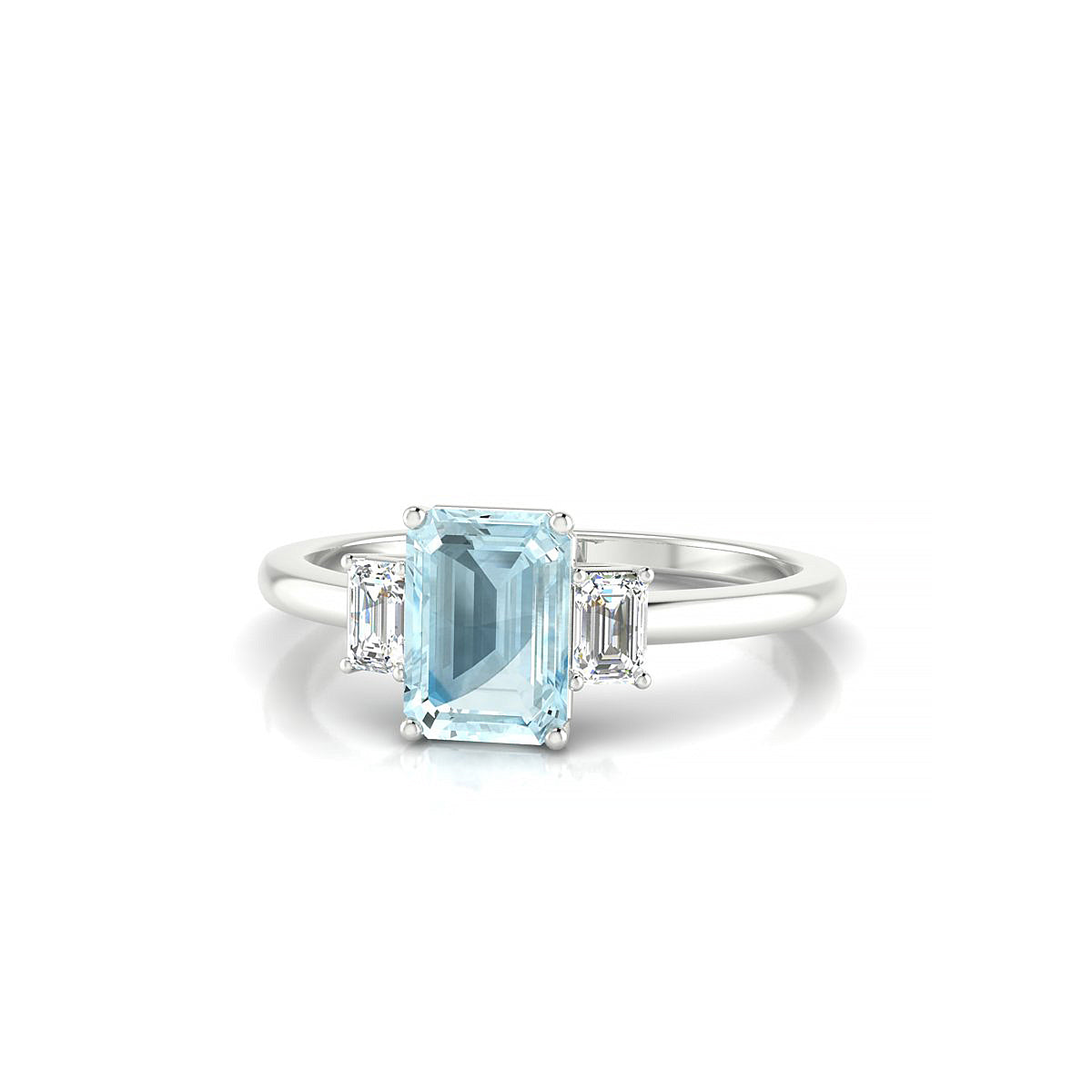 Trio | 18k White Gold 7 x 5 mm Emerald Aquamarine Ring