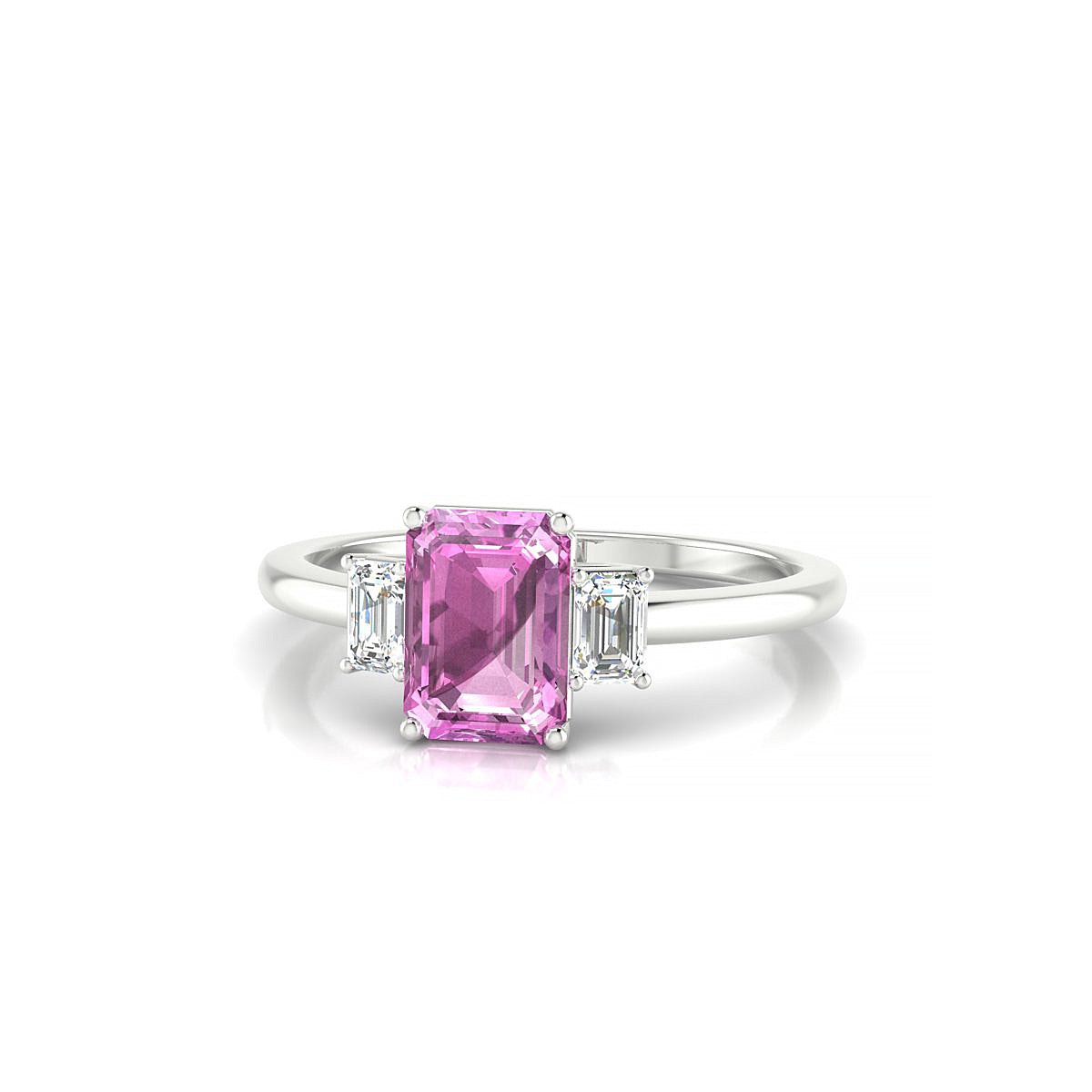 Trio | 18k White Gold 7 x 5 mm Emerald Pink Sapphire Ring