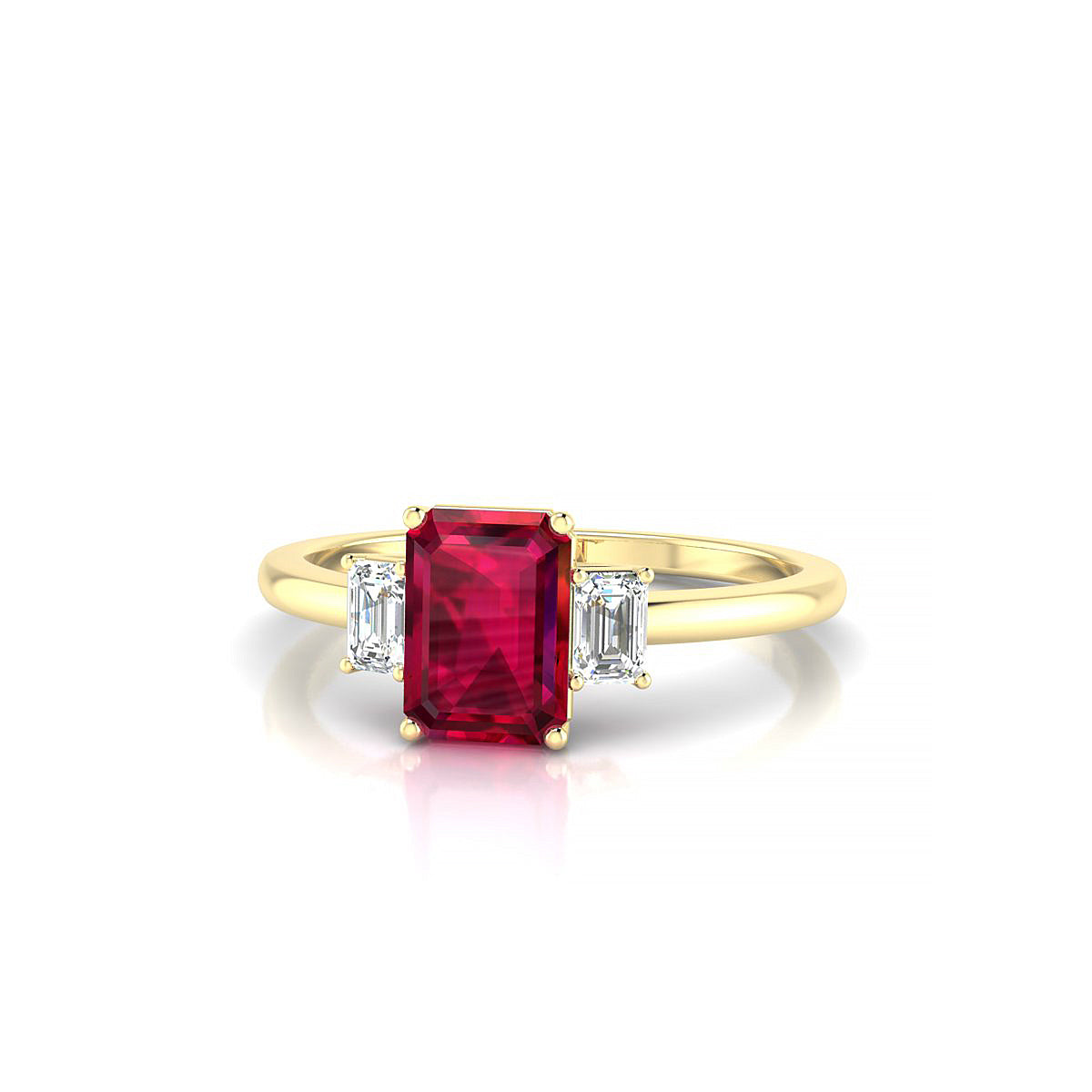Trio | 18k Yellow Gold 7 x 5 mm Emerald Ruby Ring