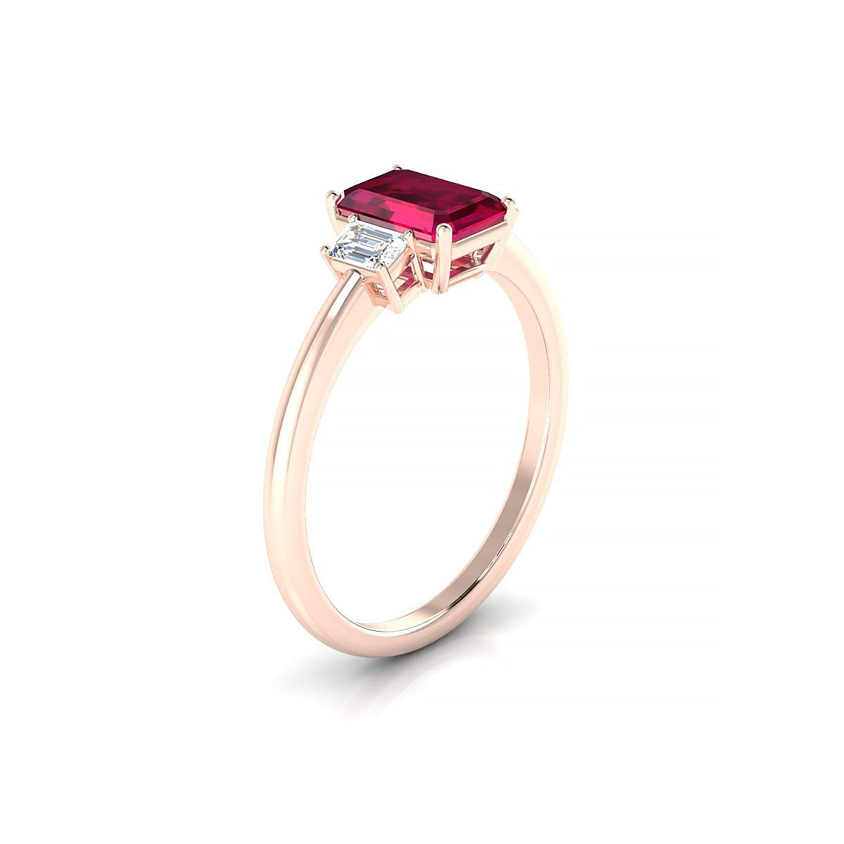 Trio | 18k Rose Gold 7 x 5 mm Emerald Ruby Ring