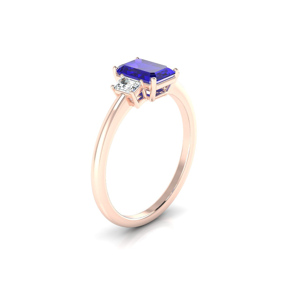 Trio | 18k Rose Gold 7 x 5 mm Emerald Tanzanite Ring