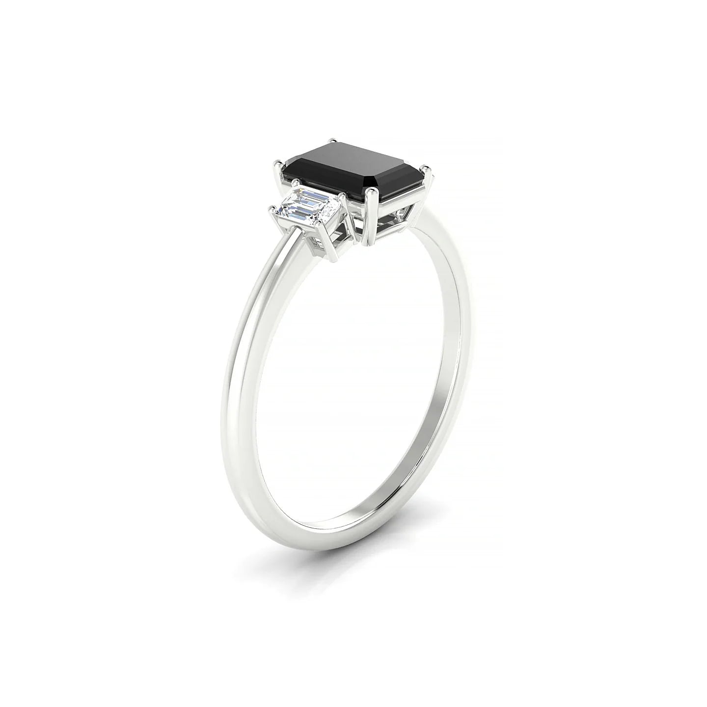 Trio | 18k White Gold 7 x 5 mm Emerald Black Diamond Ring