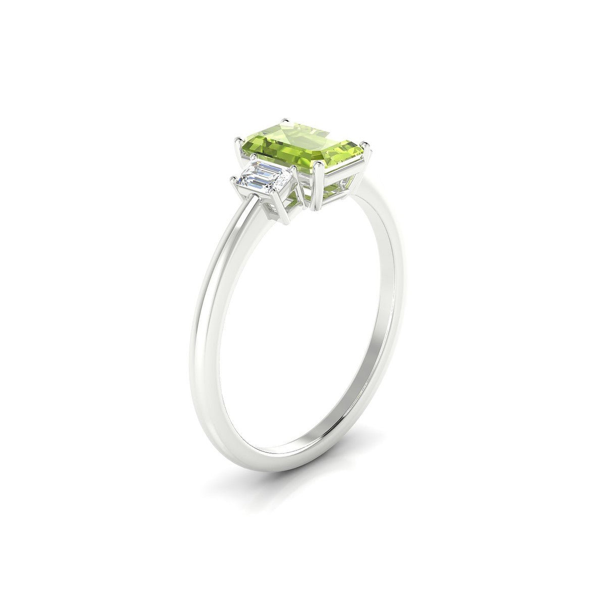 Trio | 18k White Gold 7 x 5 mm Emerald Peridot Ring
