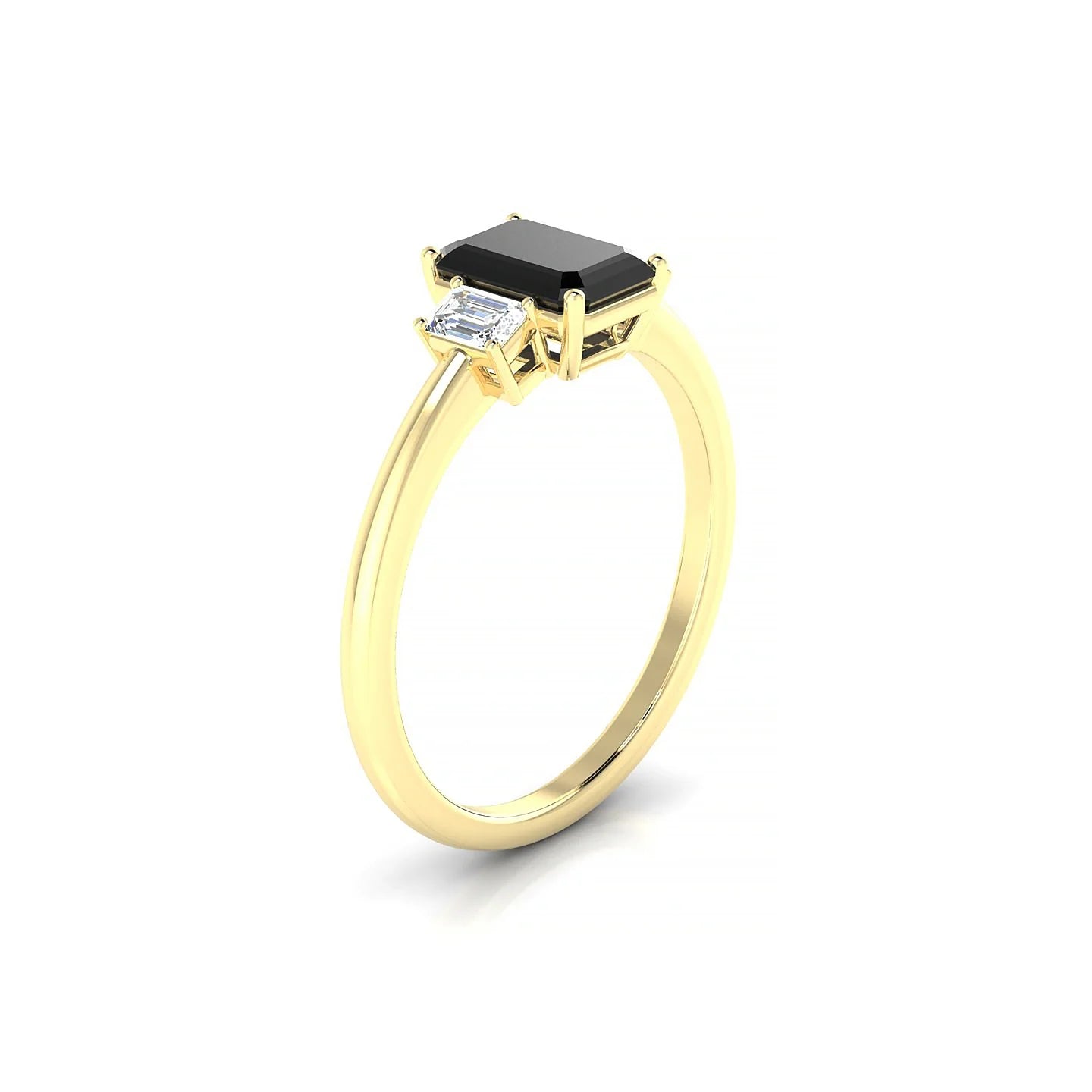 Trio | 18k Yellow Gold 7 x 5 mm Emerald Black Diamond Ring
