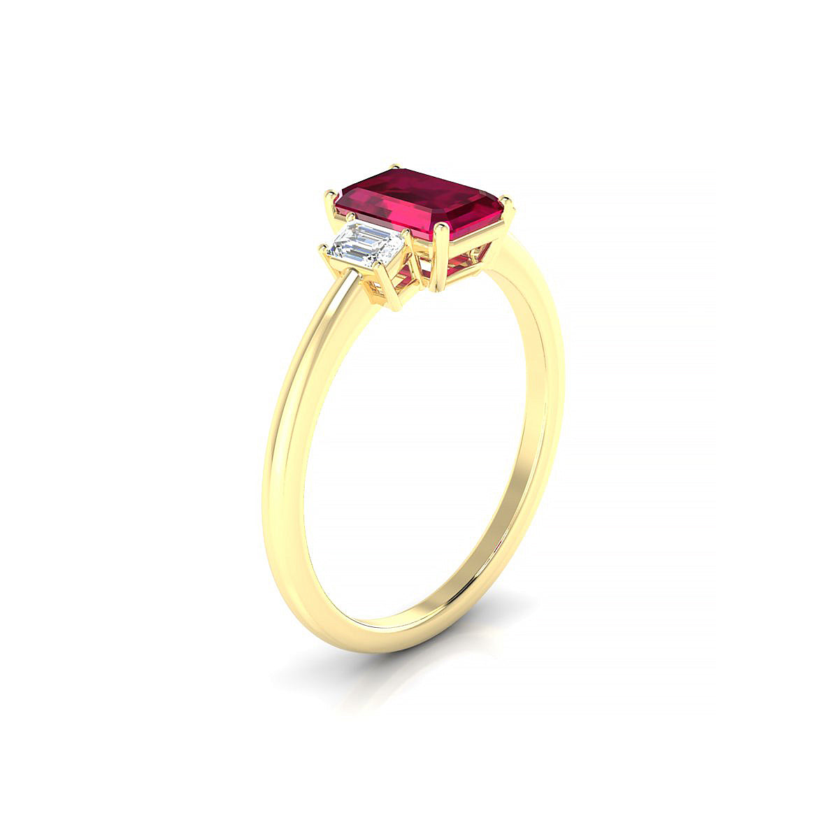 Trio | 18k Yellow Gold 7 x 5 mm Emerald Ruby Ring