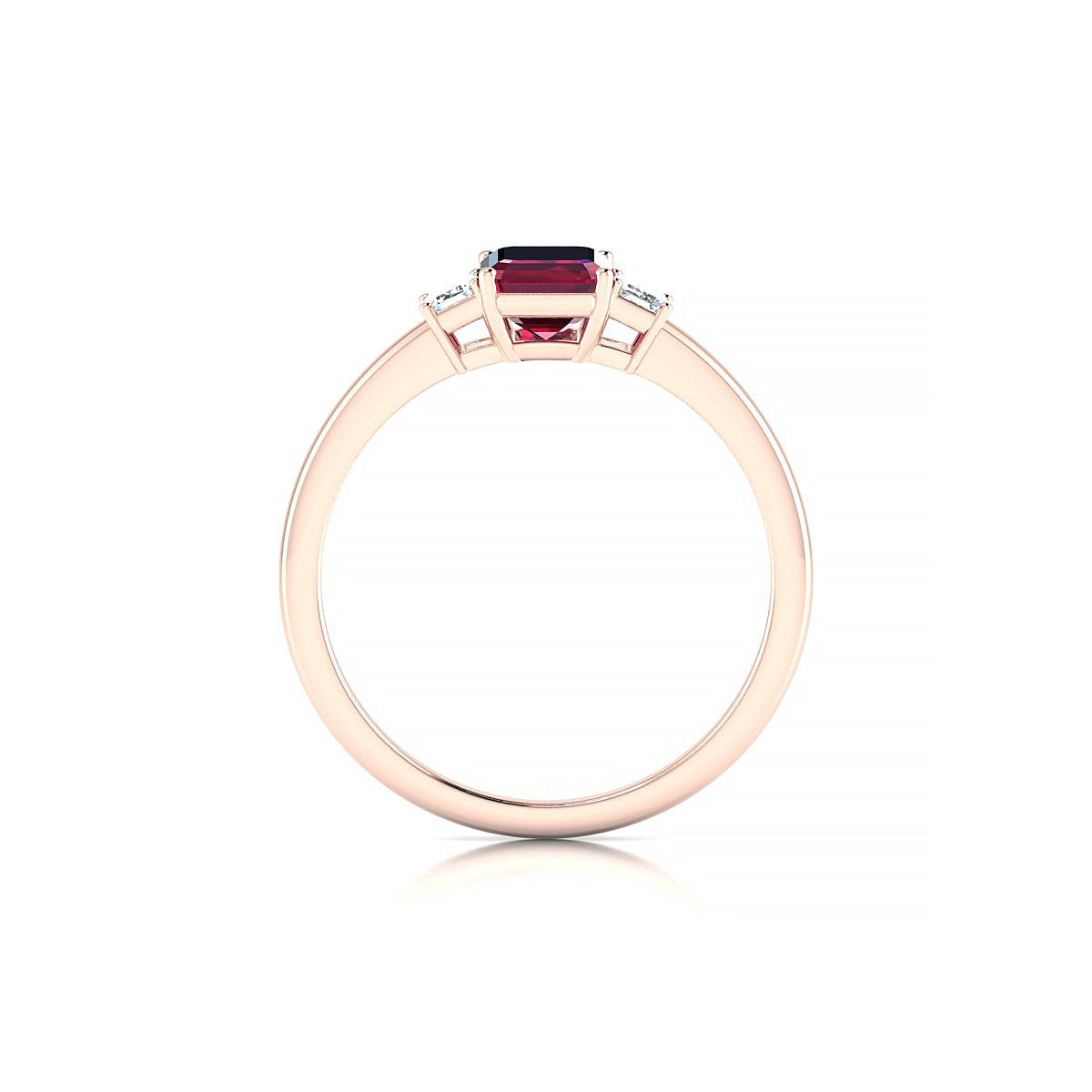 Trio | 18k Rose Gold 7 x 5 mm Emerald Ruby Ring