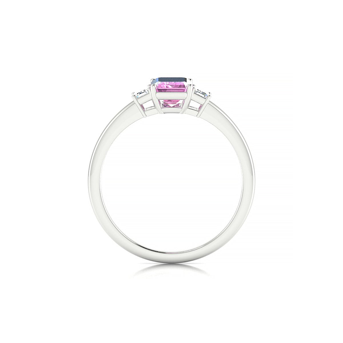 Trio | 18k White Gold 7 x 5 mm Emerald Pink Sapphire Ring
