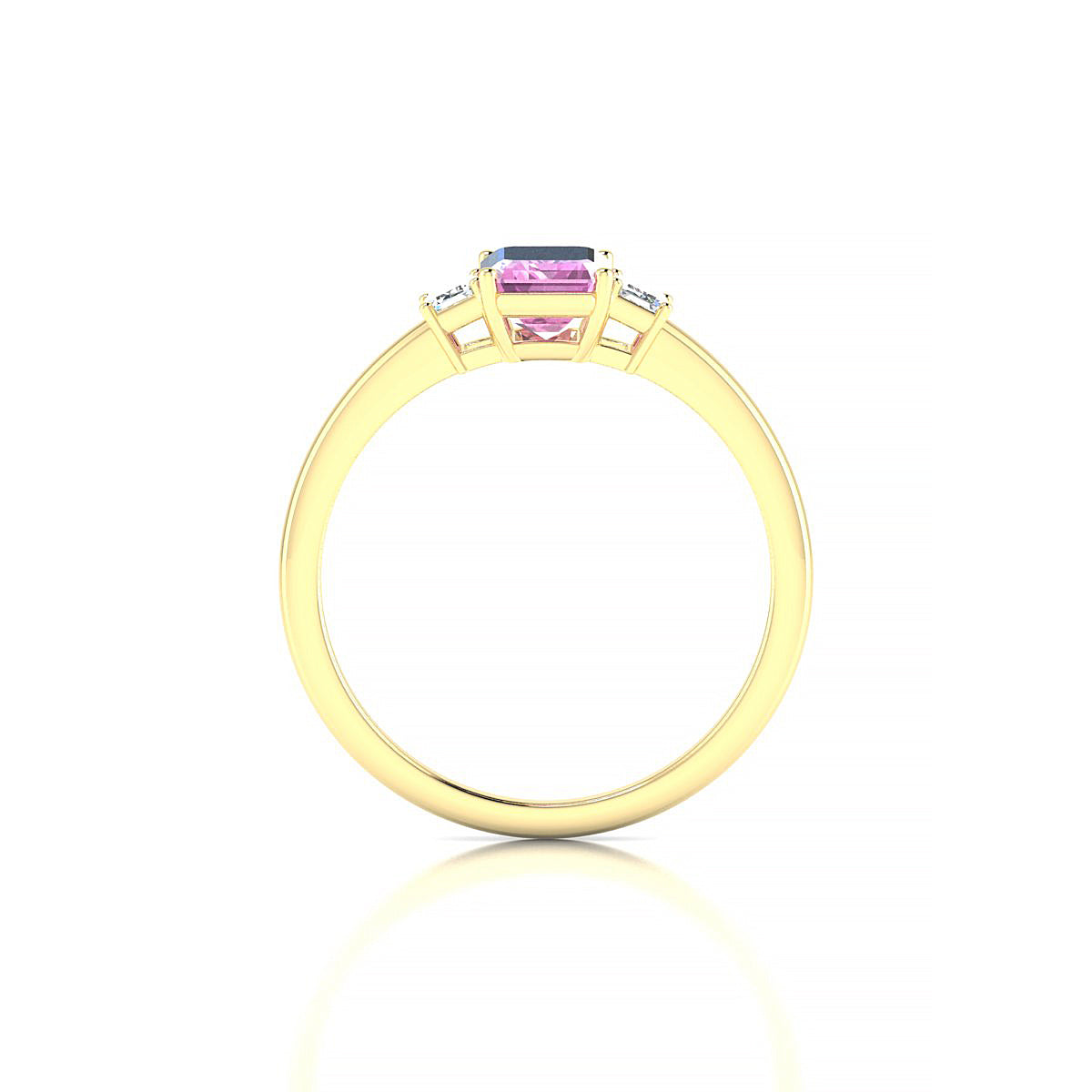 Trio | 18k Yellow Gold 7 x 5 mm Emerald Pink Sapphire Ring