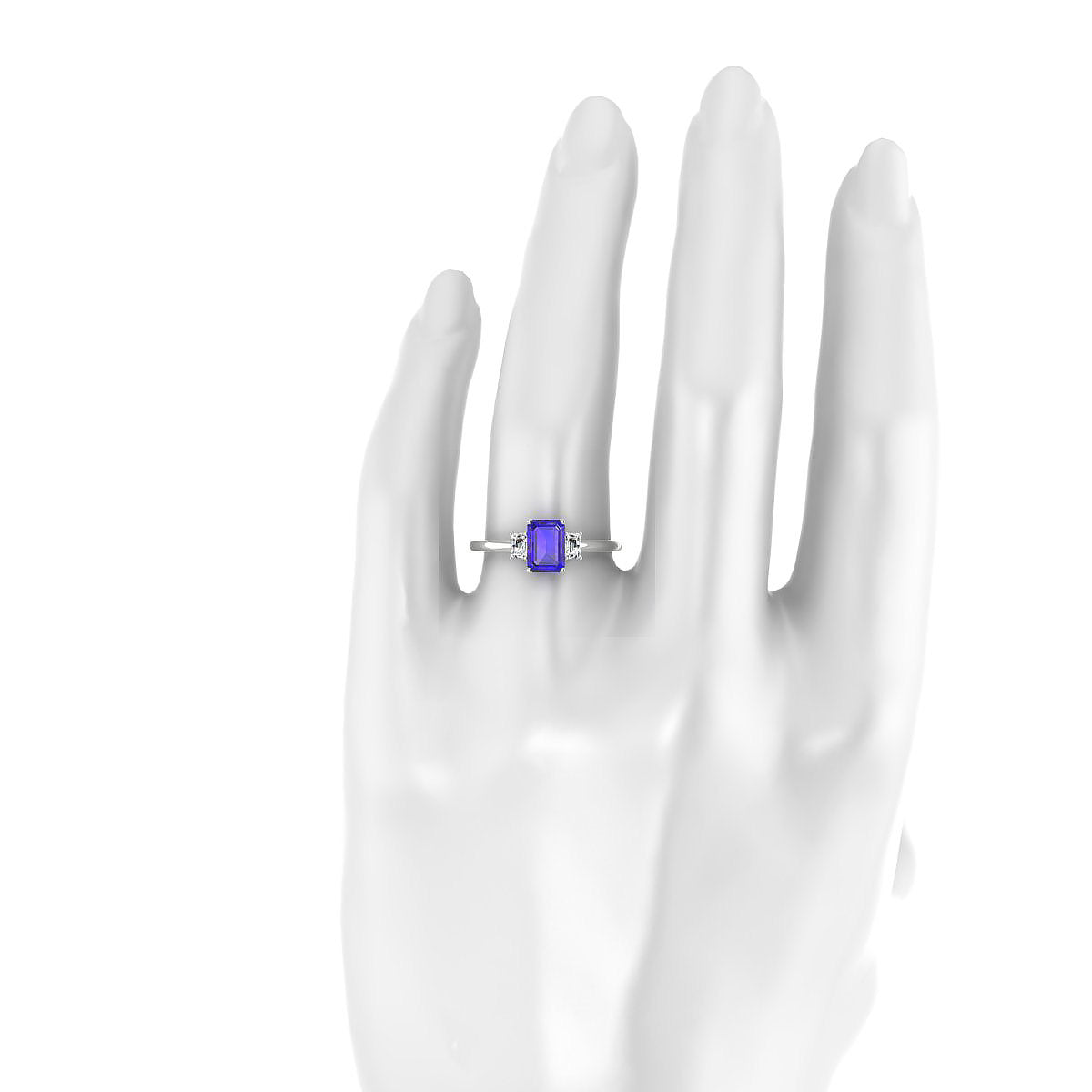 Trio | 18k White Gold 7 x 5 mm Emerald Tanzanite Ring