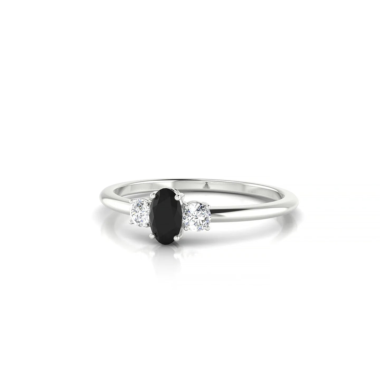 Trio | 18k White Gold 5 x 3 mm Oval Black Diamond Ring