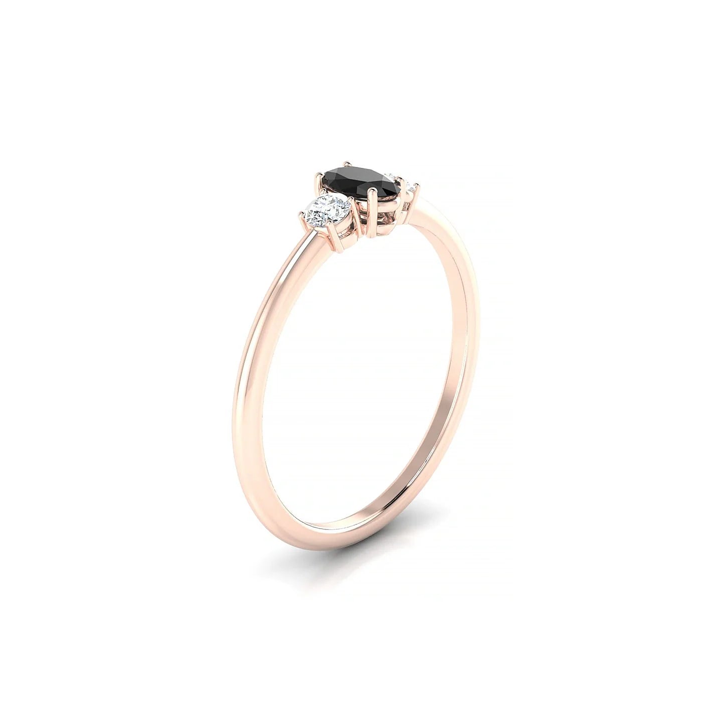 Trio | 18k Rose Gold 5 x 3 mm Oval Black Diamond Ring