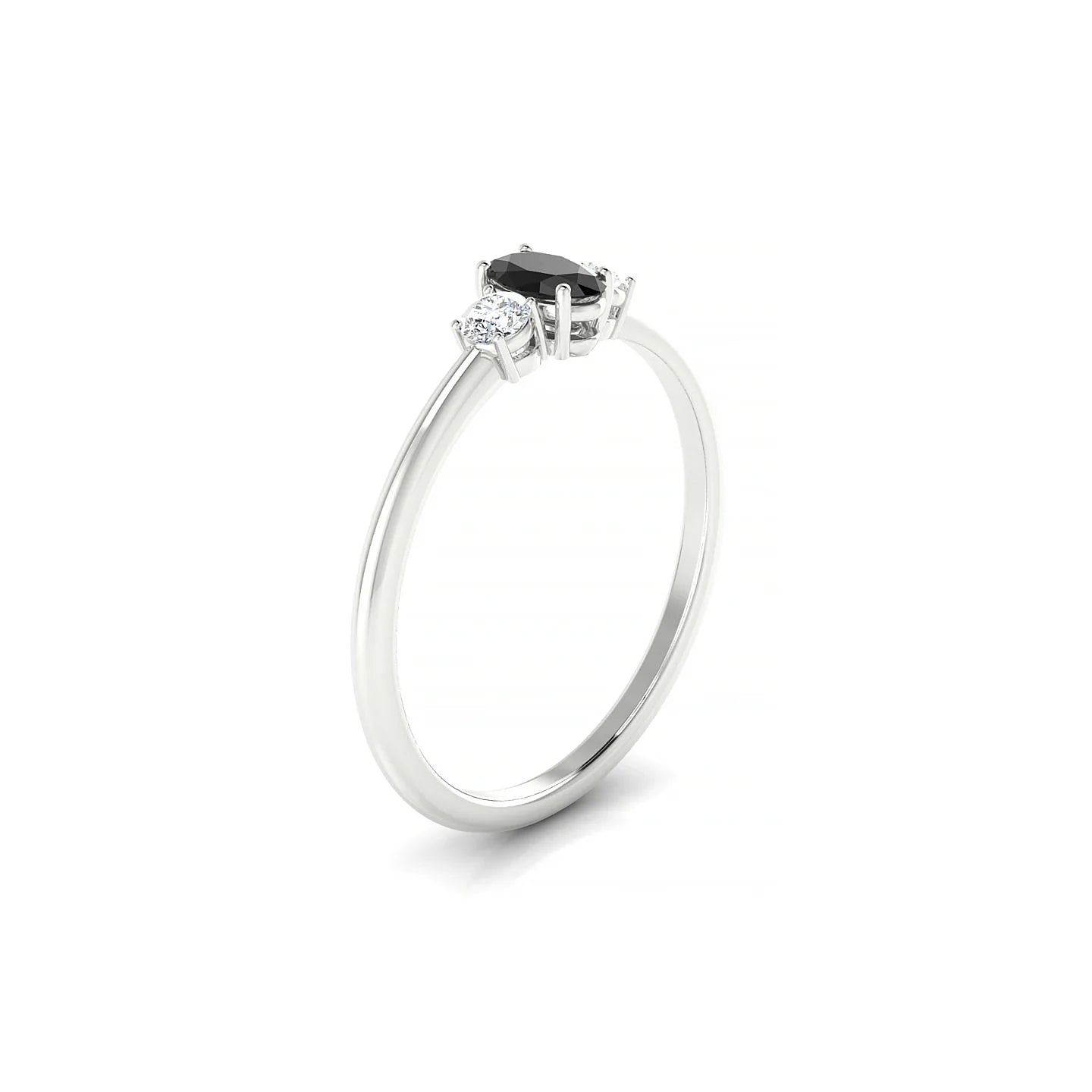Trio | 18k White Gold 5 x 3 mm Oval Black Diamond Ring