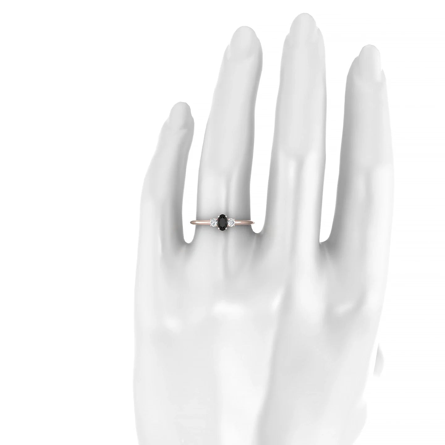 Trio | 18k Rose Gold 5 x 3 mm Oval Black Diamond Ring