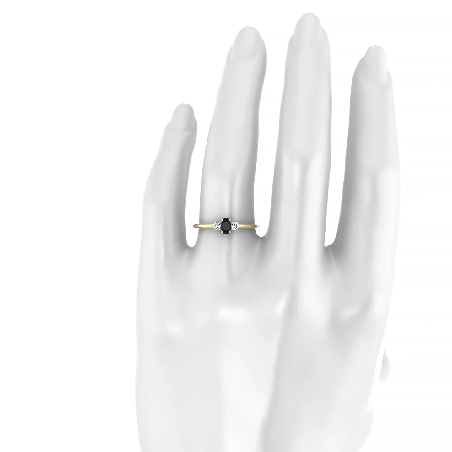 Trio | 18k Yellow Gold 5 x 3 mm Oval Black Diamond Ring