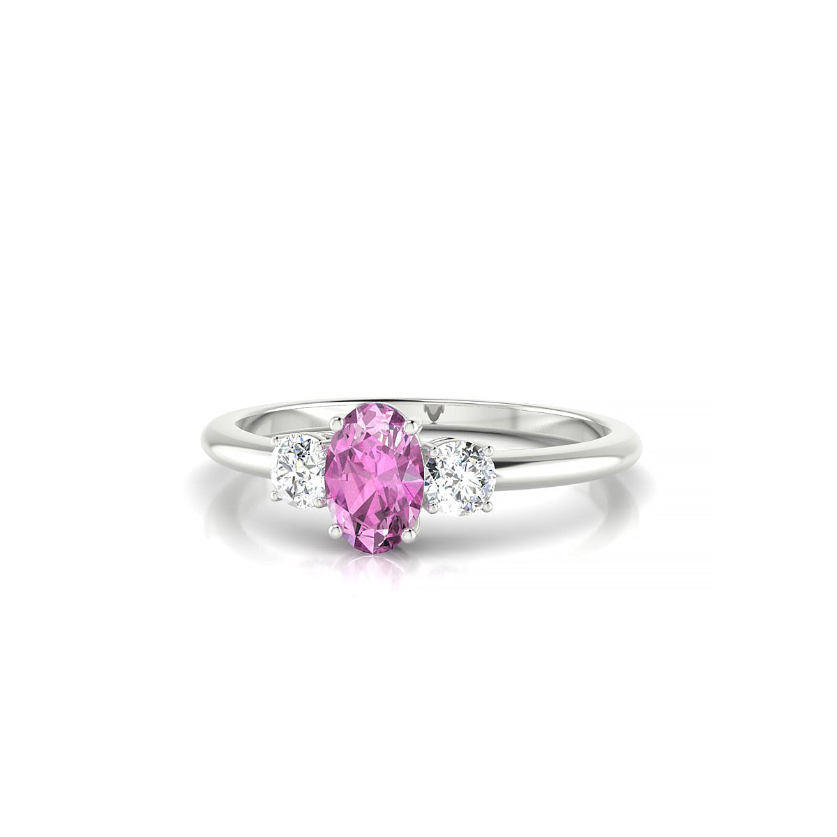 Trio | 18k White Gold 6 x 4 mm Oval Pink Sapphire Ring