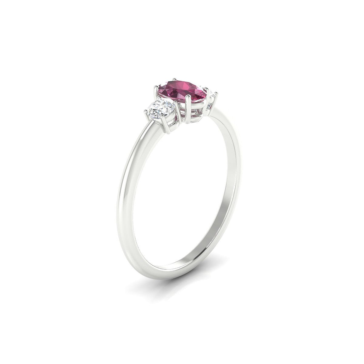 Trio | 18k White Gold 6 x 4 mm Oval Rhodolite Ring