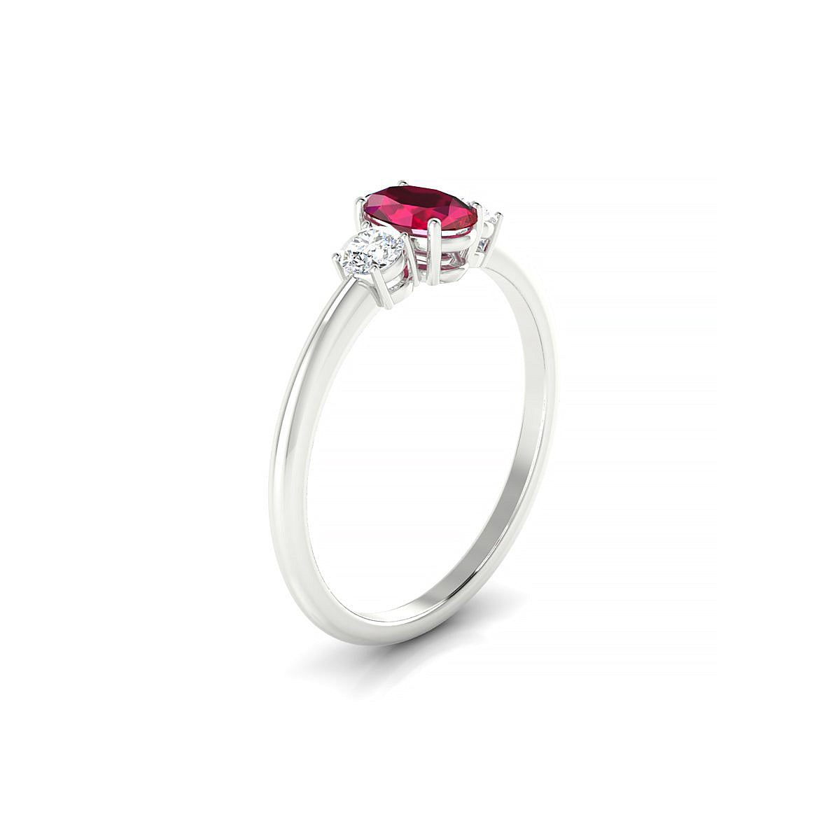 Trio | 18k White Gold 6 x 4 mm Oval Ruby Ring
