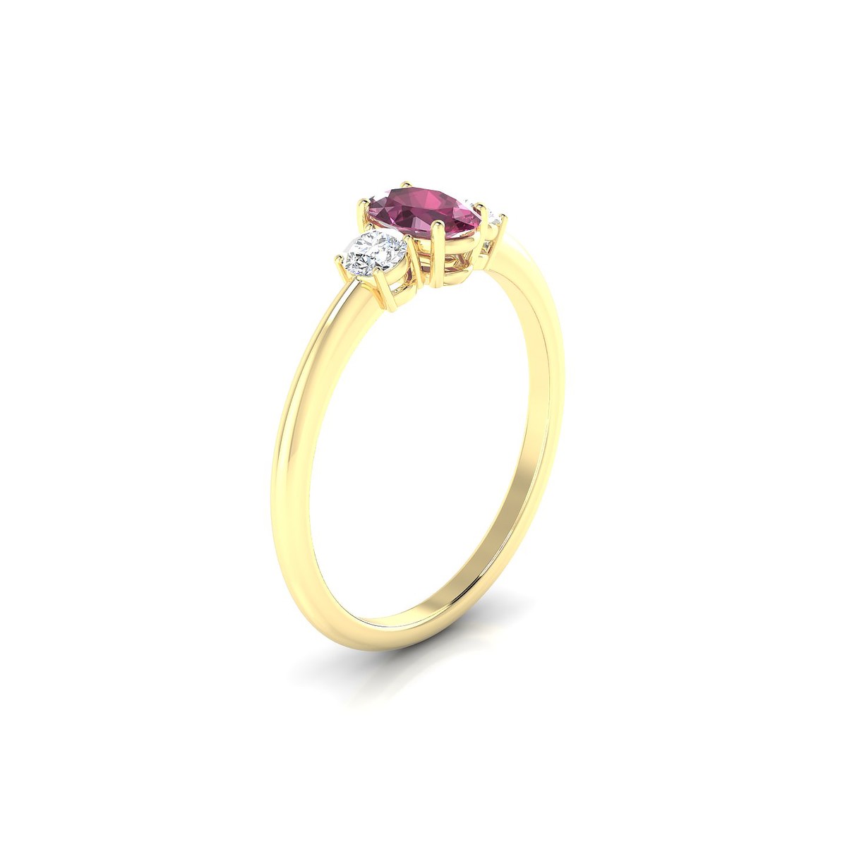 Trio | 18k Yellow Gold 6 x 4 mm Oval Rhodolite Ring