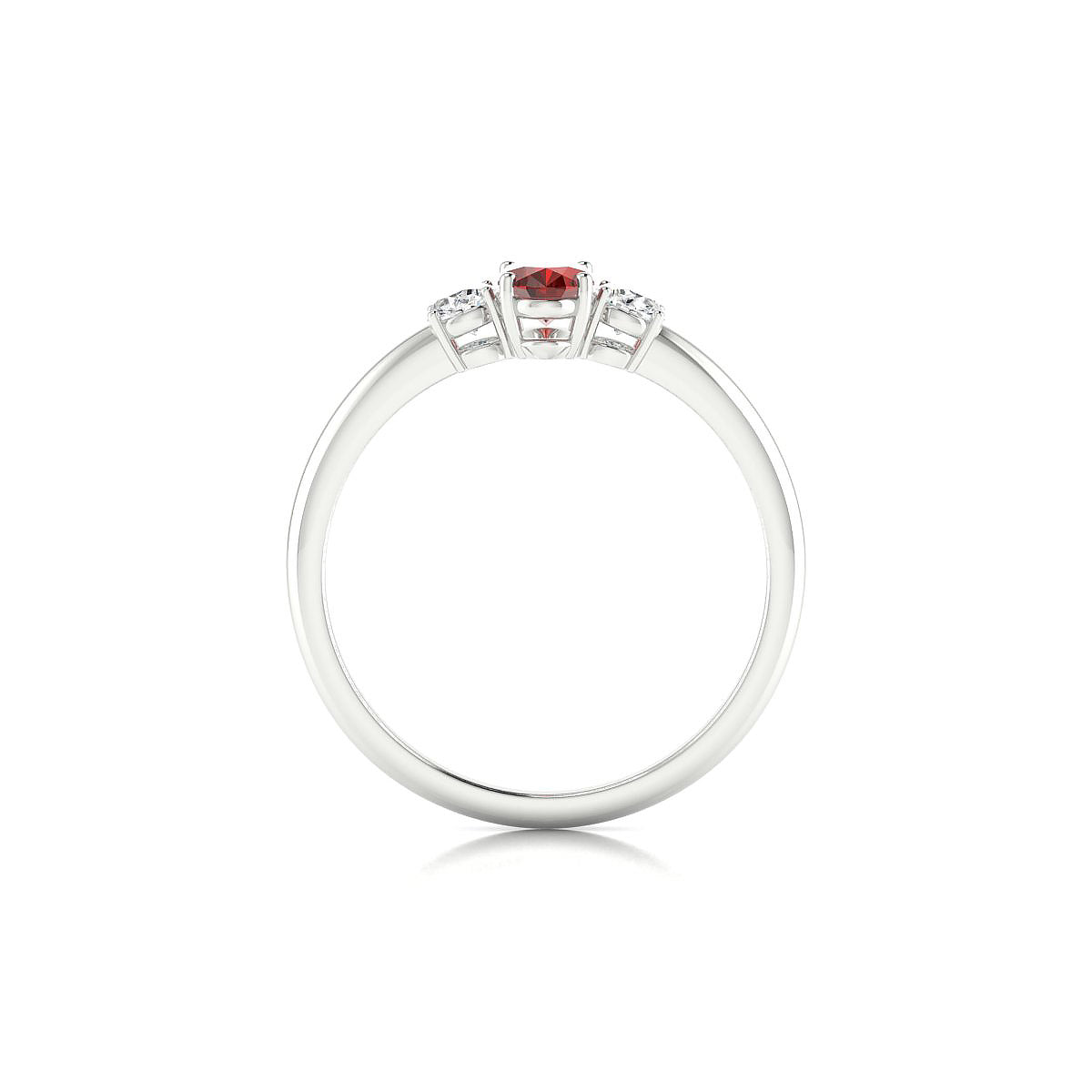 Trio | 18k White Gold 6 x 4 mm Oval Garnet Ring
