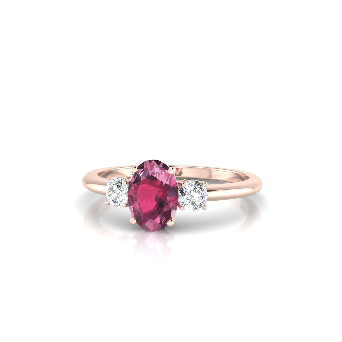 Trio | 18k Rose Gold 7 x 5 mm Oval Rhodolite Ring