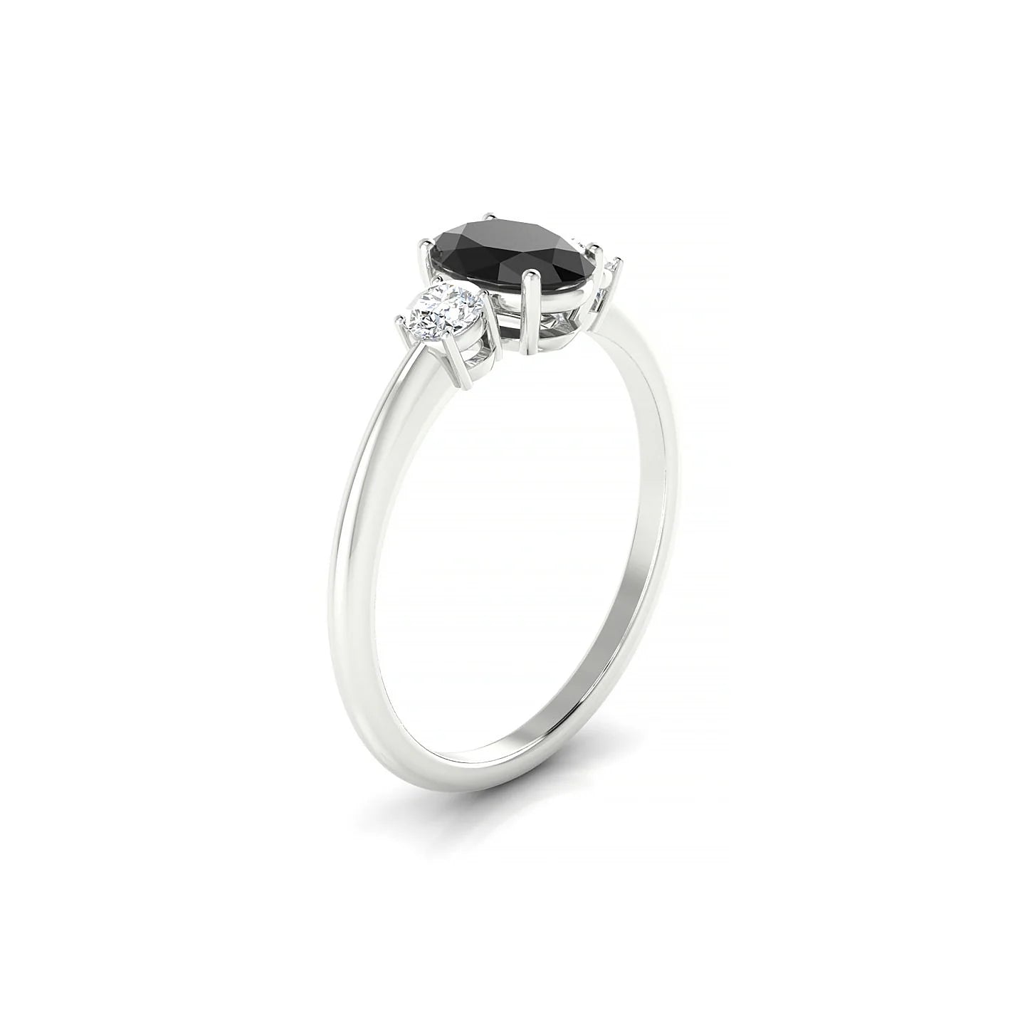 Trio | 18k White Gold 7 x 5 mm Oval Black Diamond Ring
