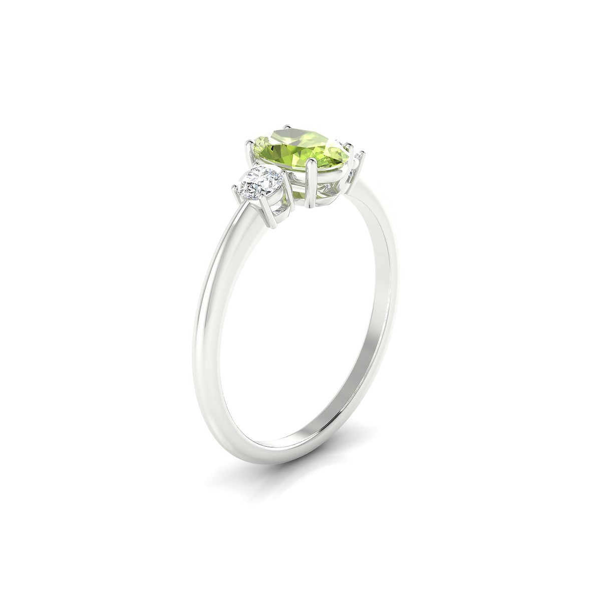 Trio | 18k White Gold 7 x 5 mm Oval Peridot Ring