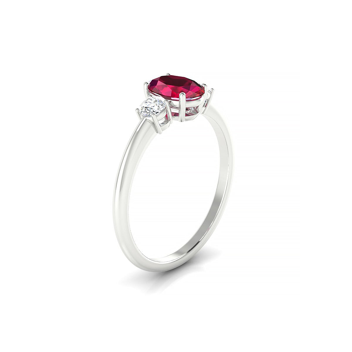 Trio | 18k White Gold 7 x 5 mm Oval Ruby Ring