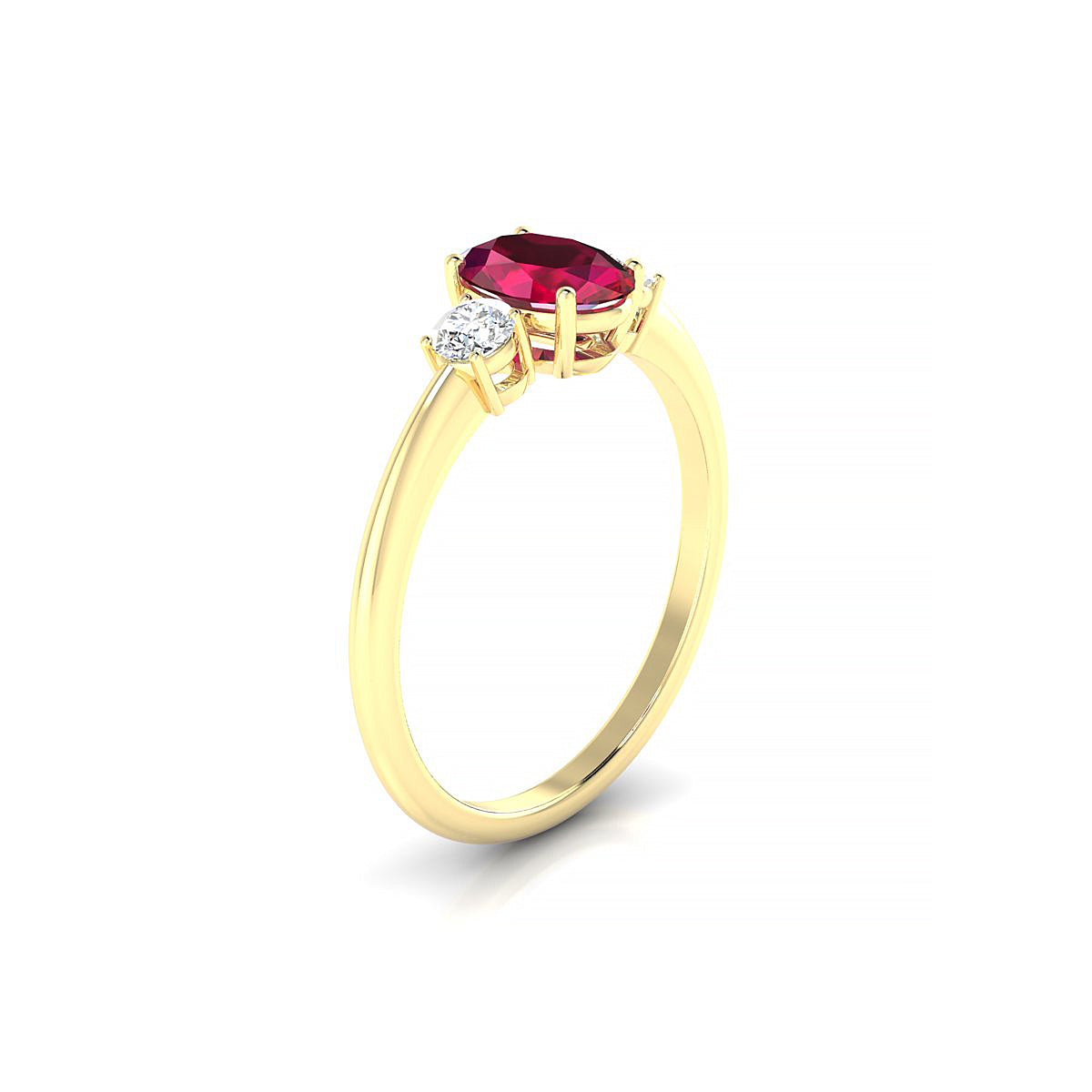 Trio | 18k Yellow Gold 7 x 5 mm Oval Ruby Ring